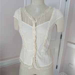 Elegant Cream Lace Trim Women's Top